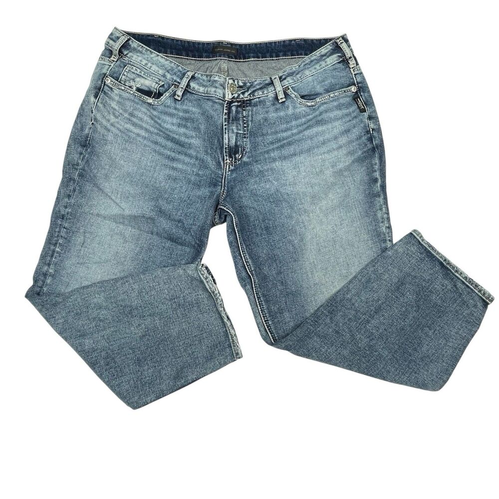 Silver Jeans Elyse Slim Crop Medium Wash Distressed Women's Size 14